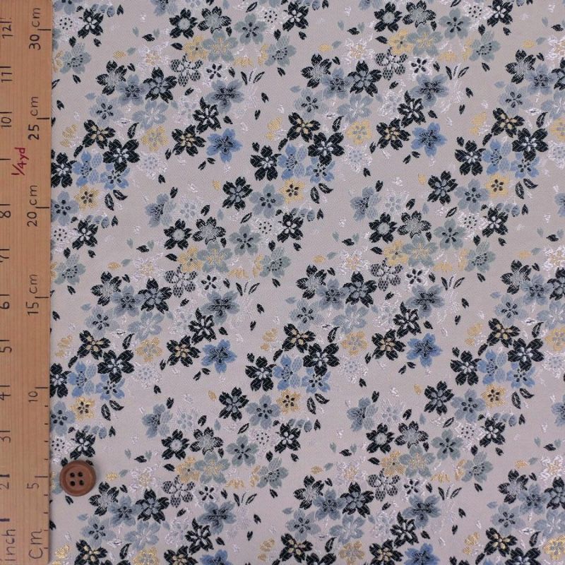 金襴生地(金らん) 桜流れ(ライトグレー/水色) 10cm単位 切り売り