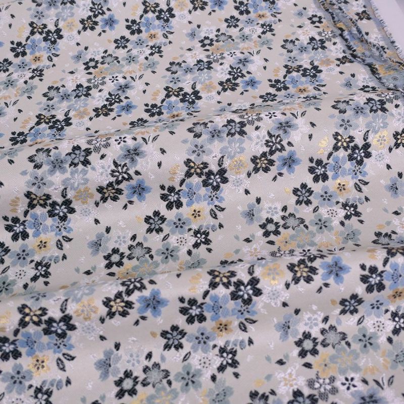 金襴生地(金らん) 桜流れ(ライトグレー/水色) 10cm単位 切り売り