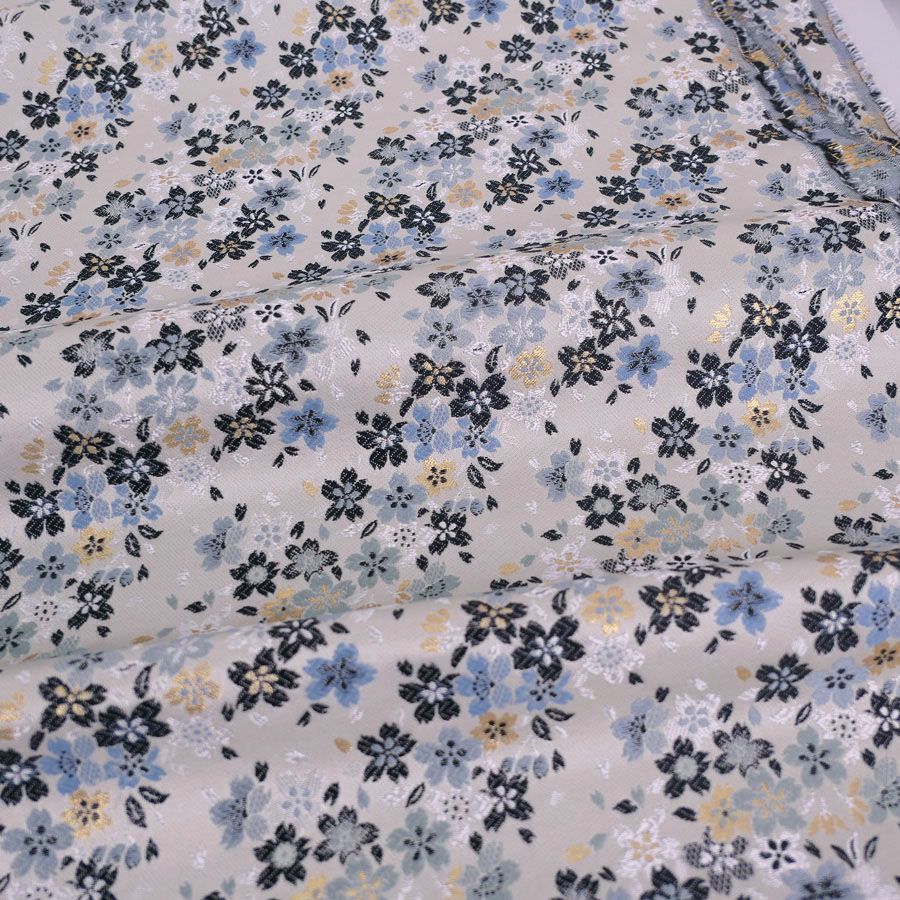 金襴生地(金らん) 桜流れ(ライトグレー/水色) 10cm単位 切り売り