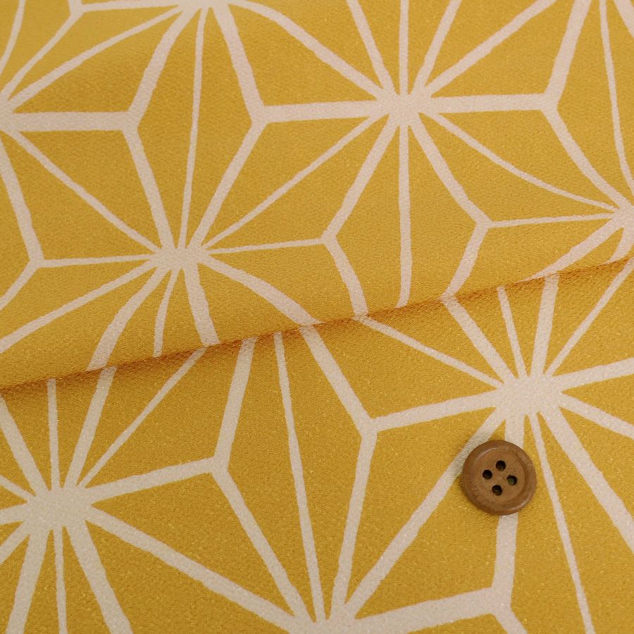 ポリちりめん生地 大きな麻の葉(からし色) 10cm単位 切り売り