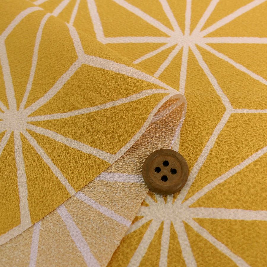 ポリちりめん生地 大きな麻の葉(からし色) 10cm単位 切り売り