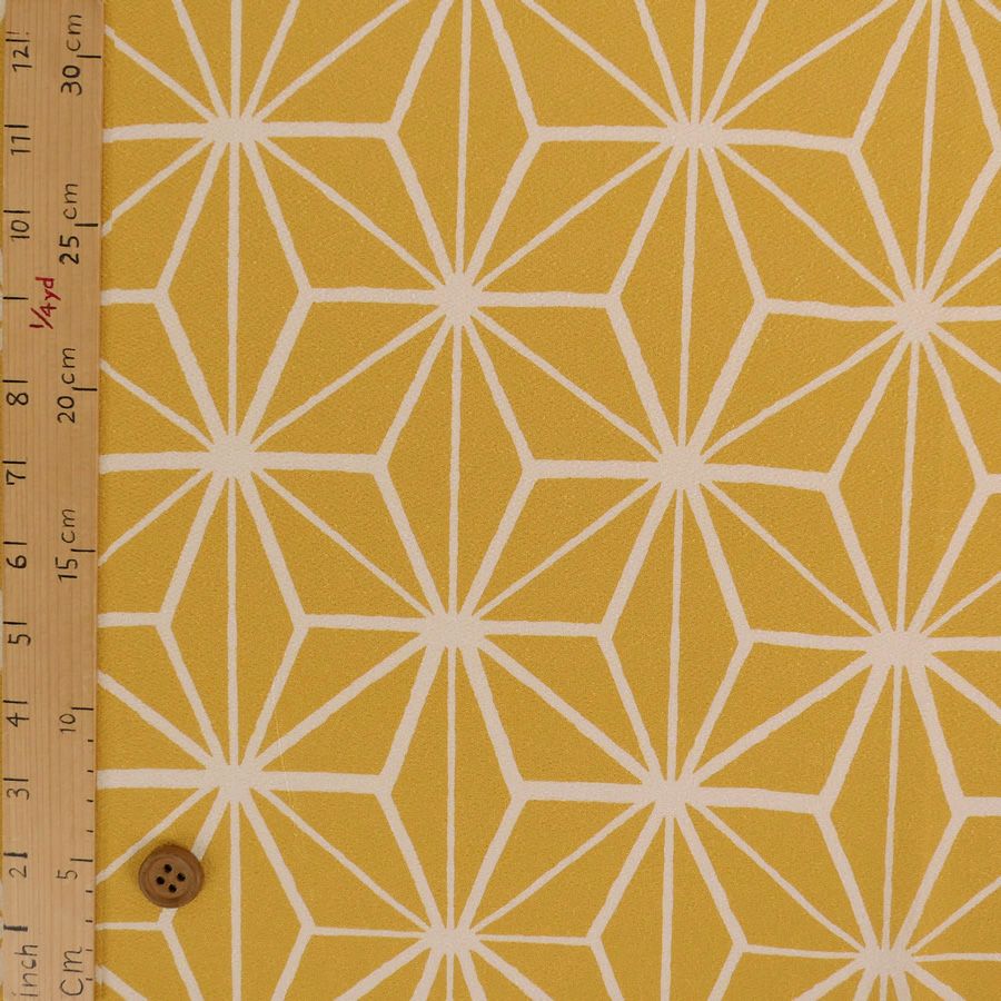 ポリちりめん生地 大きな麻の葉(からし色) 10cm単位 切り売り