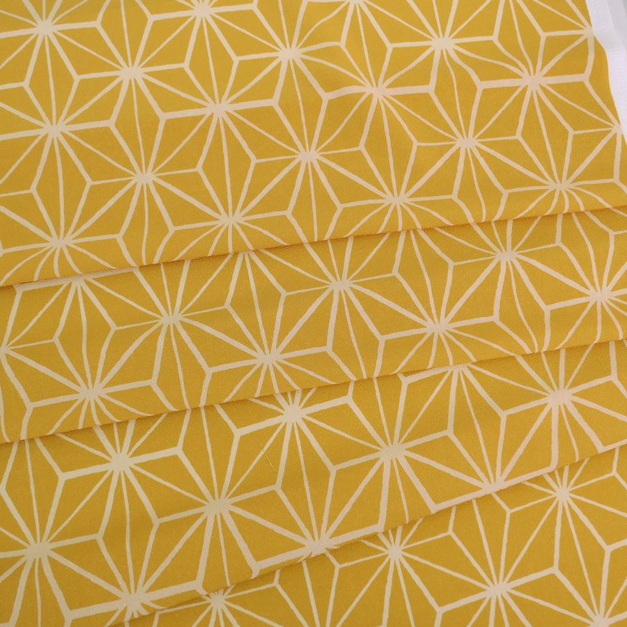 ポリちりめん生地 大きな麻の葉(からし色) 10cm単位 切り売り