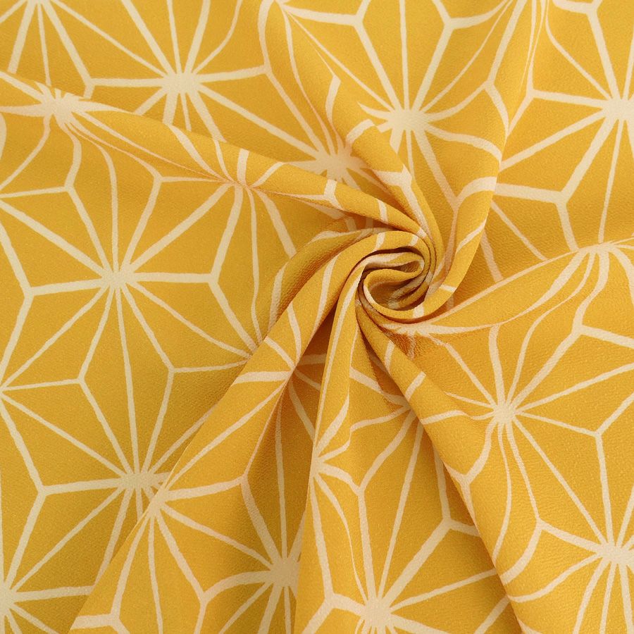 ポリちりめん生地 大きな麻の葉(からし色) 10cm単位 切り売り