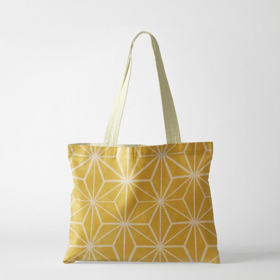 ポリちりめん生地 大きな麻の葉(からし色) 10cm単位 切り売り