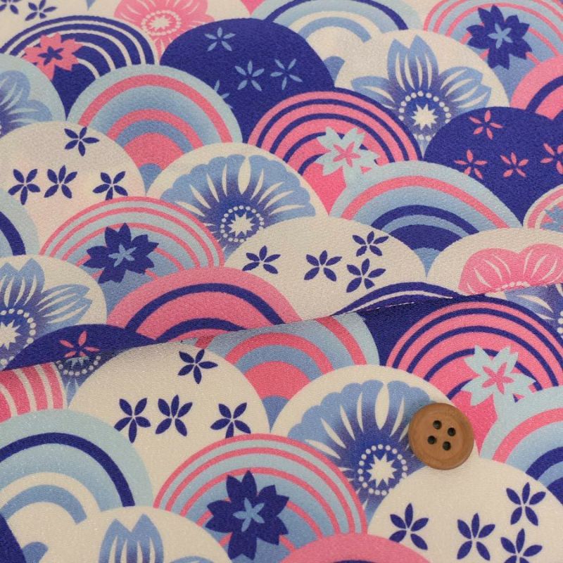  ポリちりめん生地 花波(青紫) 10cm単位 切り売り