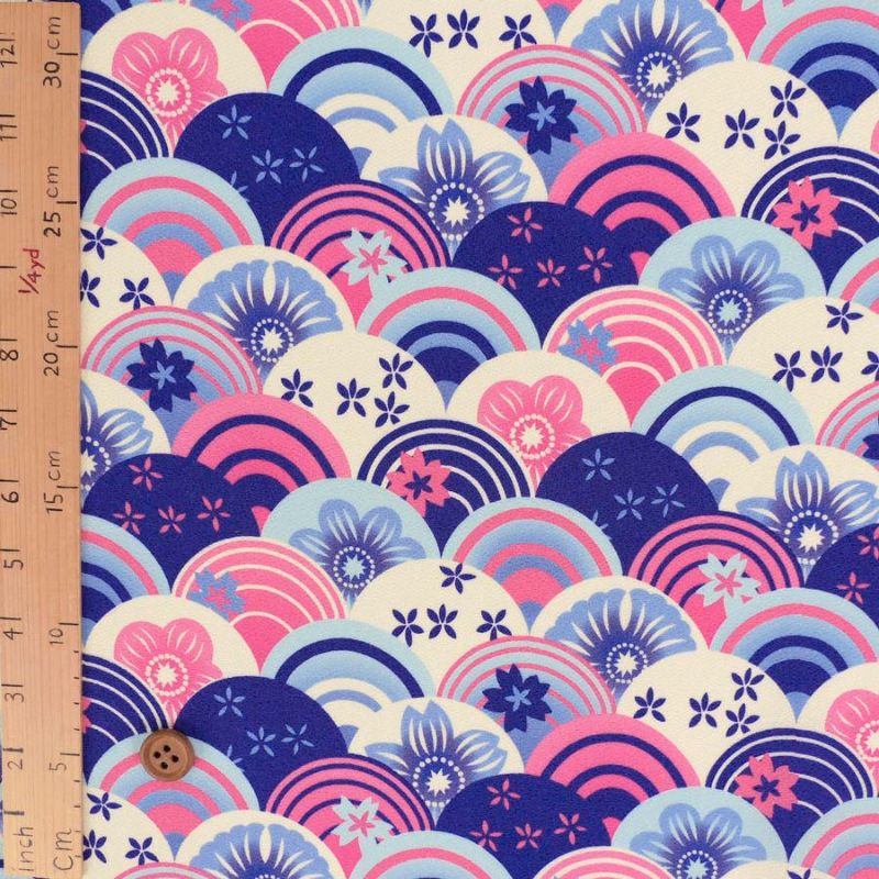  ポリちりめん生地 花波(青紫) 10cm単位 切り売り