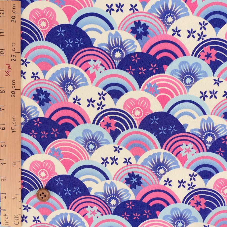  ポリちりめん生地 花波(青紫) 10cm単位 切り売り