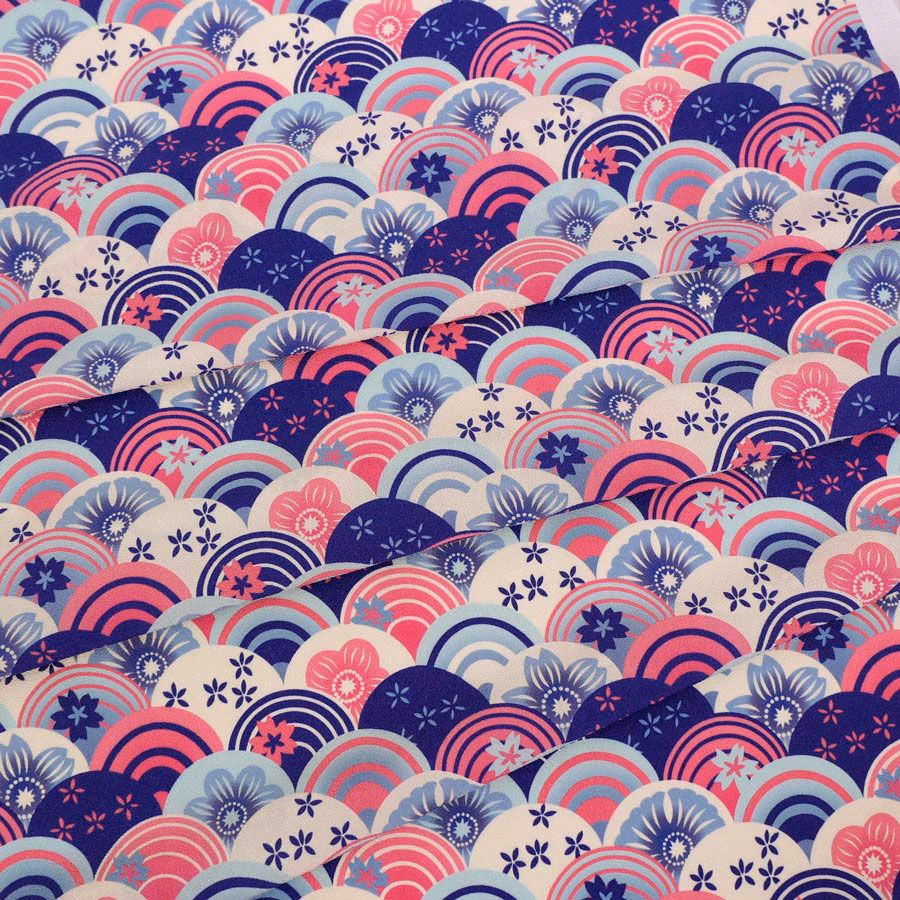  ポリちりめん生地 花波(青紫) 10cm単位 切り売り