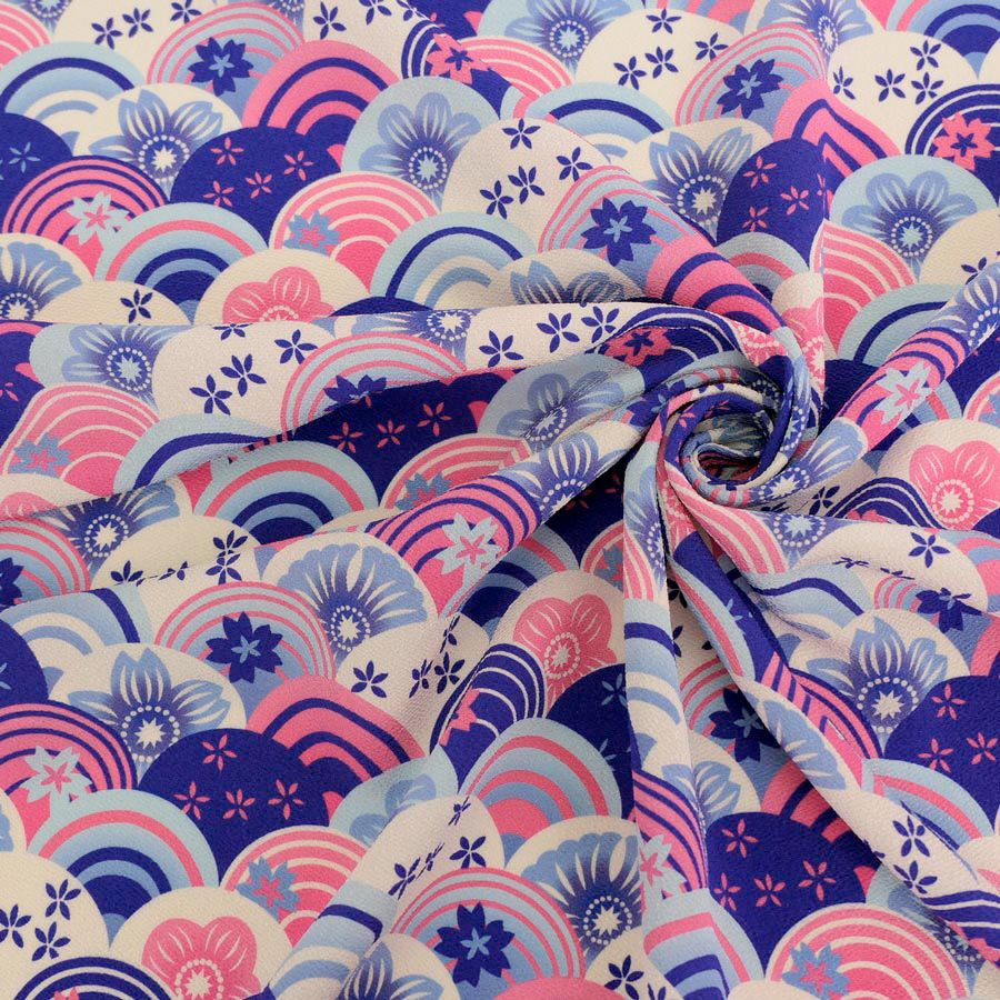  ポリちりめん生地 花波(青紫) 10cm単位 切り売り