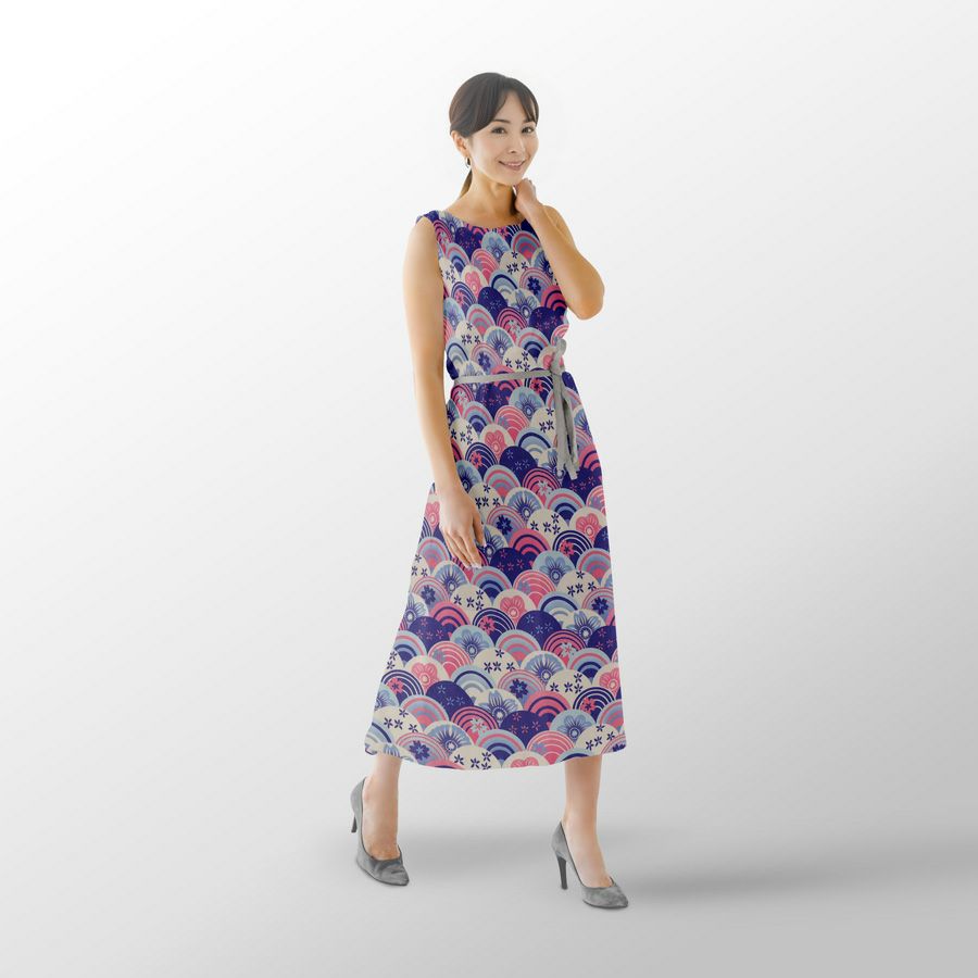  ポリちりめん生地 花波(青紫) 10cm単位 切り売り