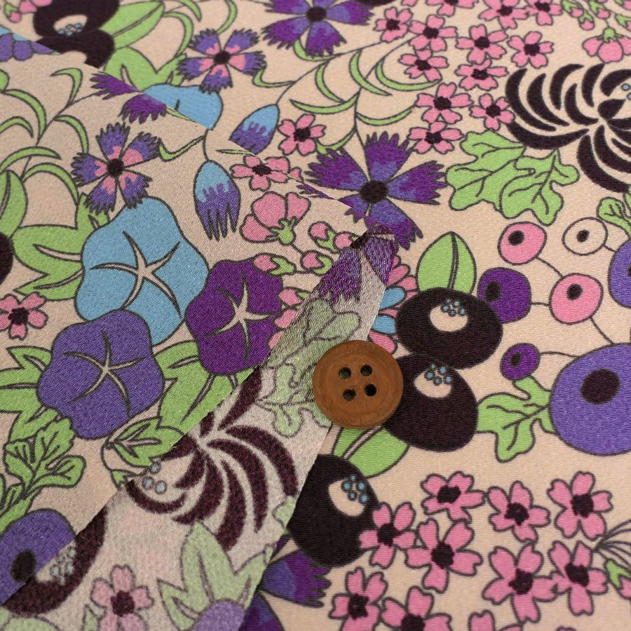 ポリちりめん生地 四季の花あつめ(冬紫/ふゆむらさき) 10cm単位 切り売り