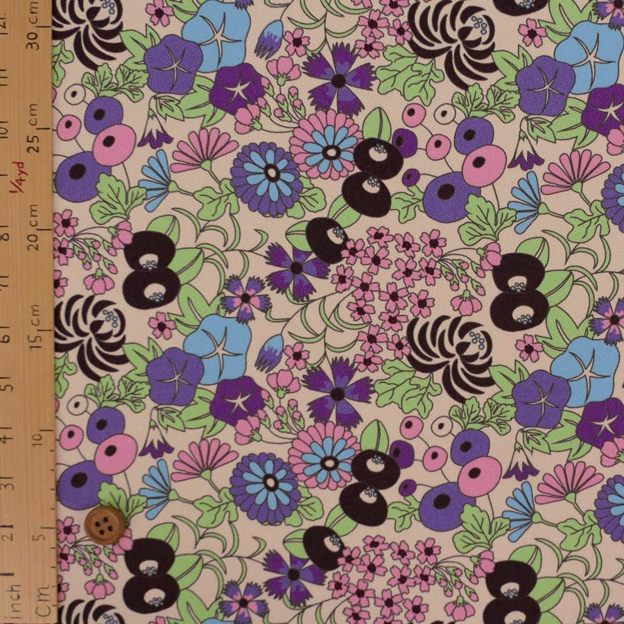 ポリちりめん生地 四季の花あつめ(冬紫/ふゆむらさき) 10cm単位 切り売り