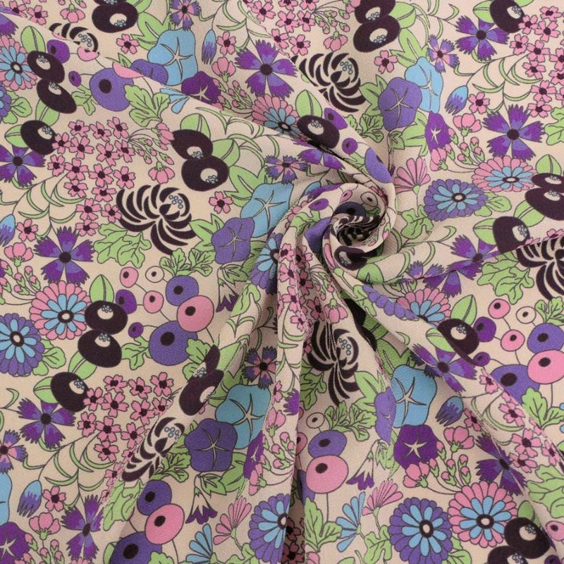 ポリちりめん生地 四季の花あつめ(冬紫/ふゆむらさき) 10cm単位 切り売り