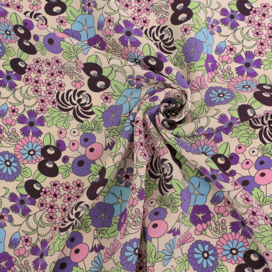 ポリちりめん生地 四季の花あつめ(冬紫/ふゆむらさき) 10cm単位 切り売り