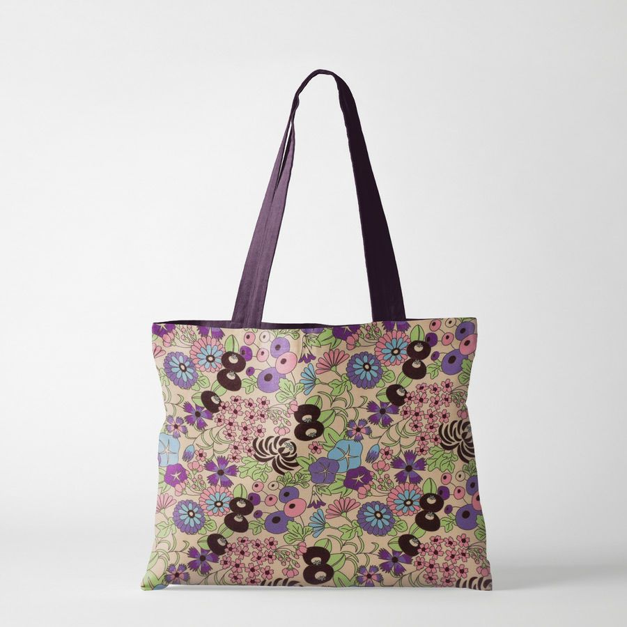 ポリちりめん生地 四季の花あつめ(冬紫/ふゆむらさき) 10cm単位 切り売り