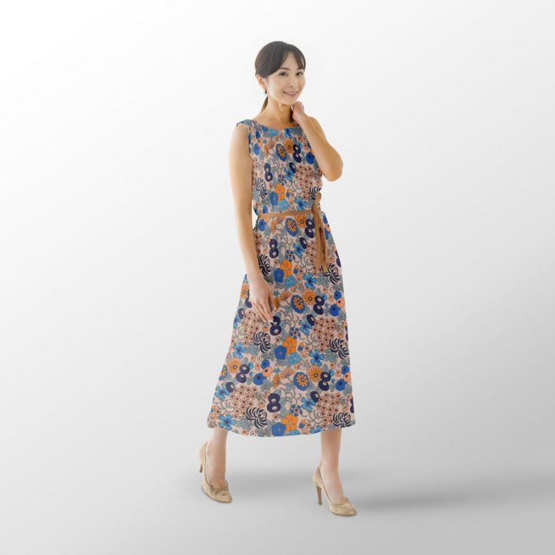 ポリちりめん生地 四季の花あつめ(夏涼/なつすず) 10cm単位 切り売り