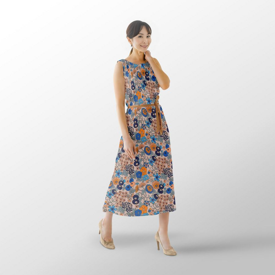 ポリちりめん生地 四季の花あつめ(夏涼/なつすず) 10cm単位 切り売り