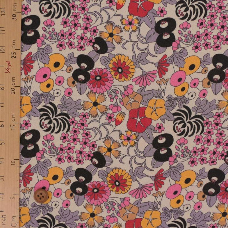 ポリちりめん生地 四季の花あつめ(秋華/あきはな) 10cm単位 切り売り