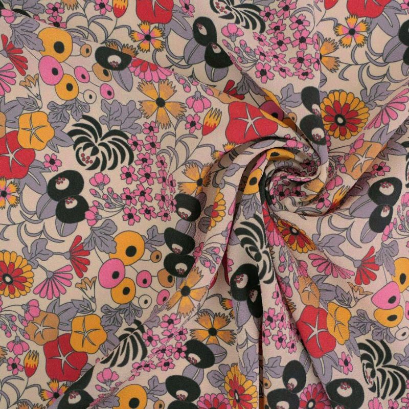 ポリちりめん生地 四季の花あつめ(秋華/あきはな) 10cm単位 切り売り