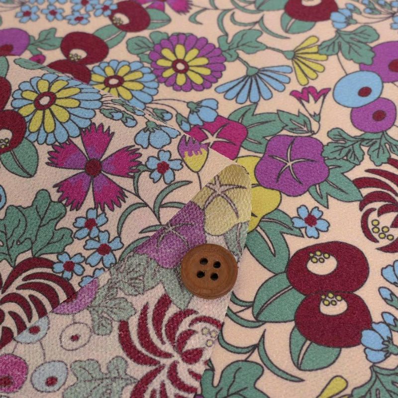 ポリちりめん生地 四季の花あつめ(春彩/はるいろ) 10cm単位 切り売り