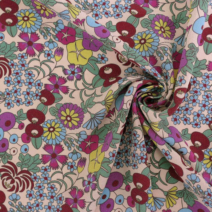 ポリちりめん生地 四季の花あつめ(春彩/はるいろ) 10cm単位 切り売り