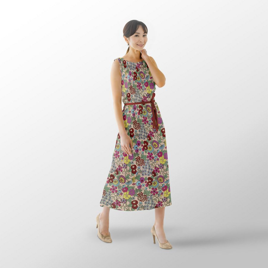 ポリちりめん生地 四季の花あつめ(春彩/はるいろ) 10cm単位 切り売り