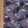 和柄コットン生地 野辺の花にうさぎ(グレー) 10cm単位 切り売り