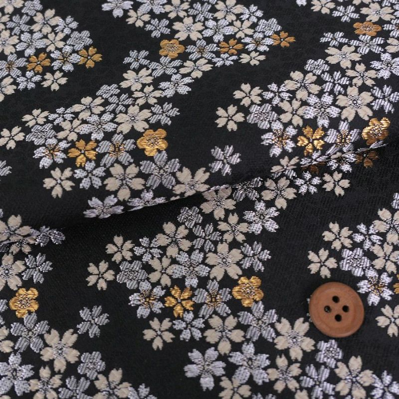 金襴生地(金らん) 桜波(黒/ベージュ) 10cm単位 切り売り