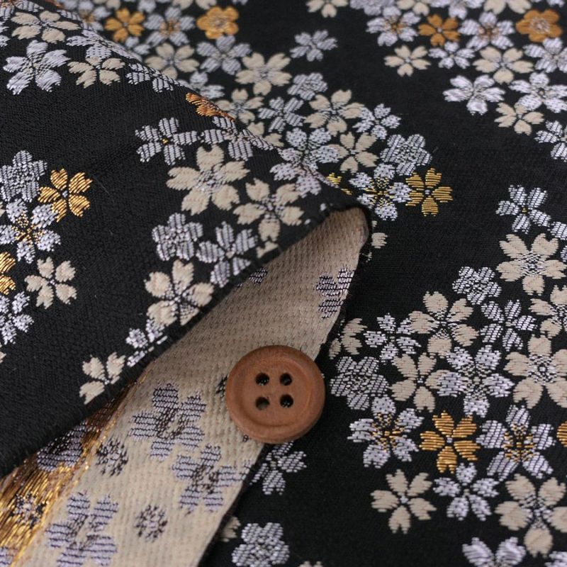 金襴生地(金らん) 桜波(黒/ベージュ) 10cm単位 切り売り