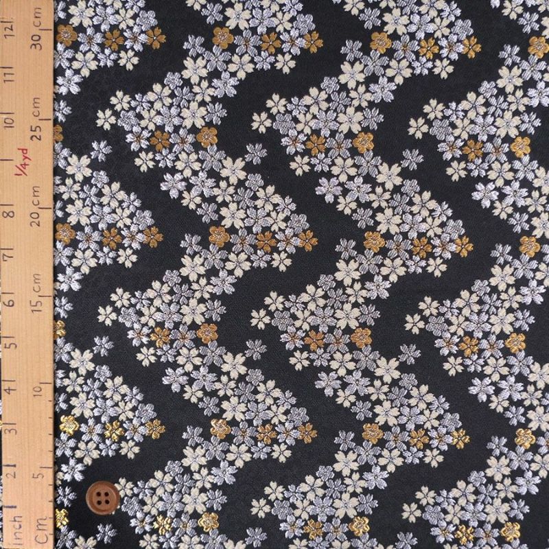 金襴生地(金らん) 桜波(黒/ベージュ) 10cm単位 切り売り