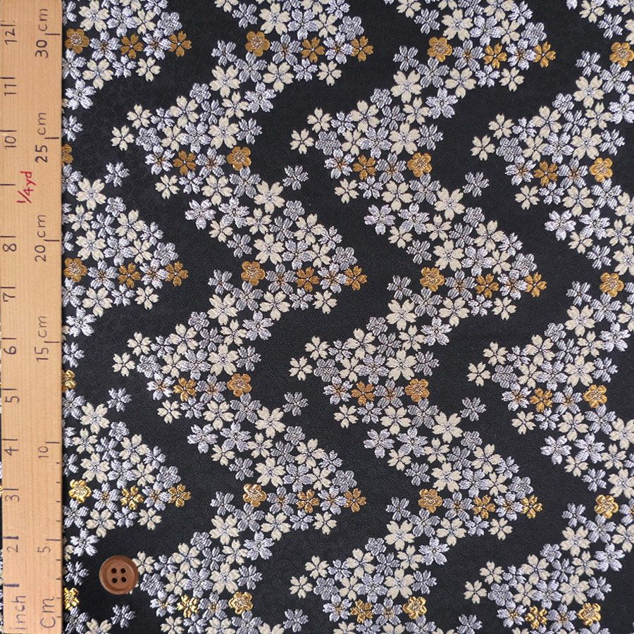 金襴生地(金らん) 桜波(黒/ベージュ) 10cm単位 切り売り
