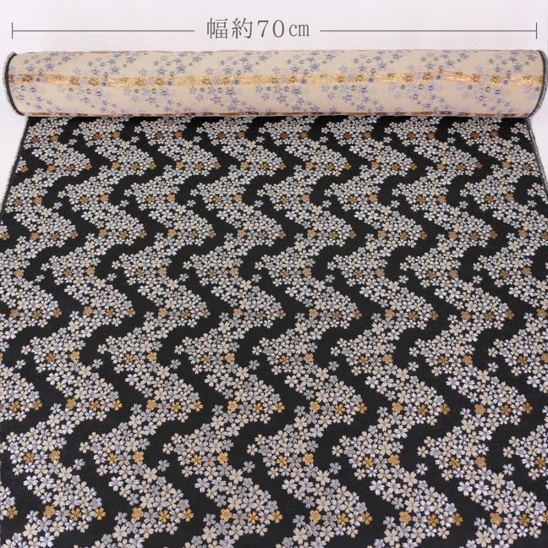 金襴生地(金らん) 桜波(黒/ベージュ) 10cm単位 切り売り