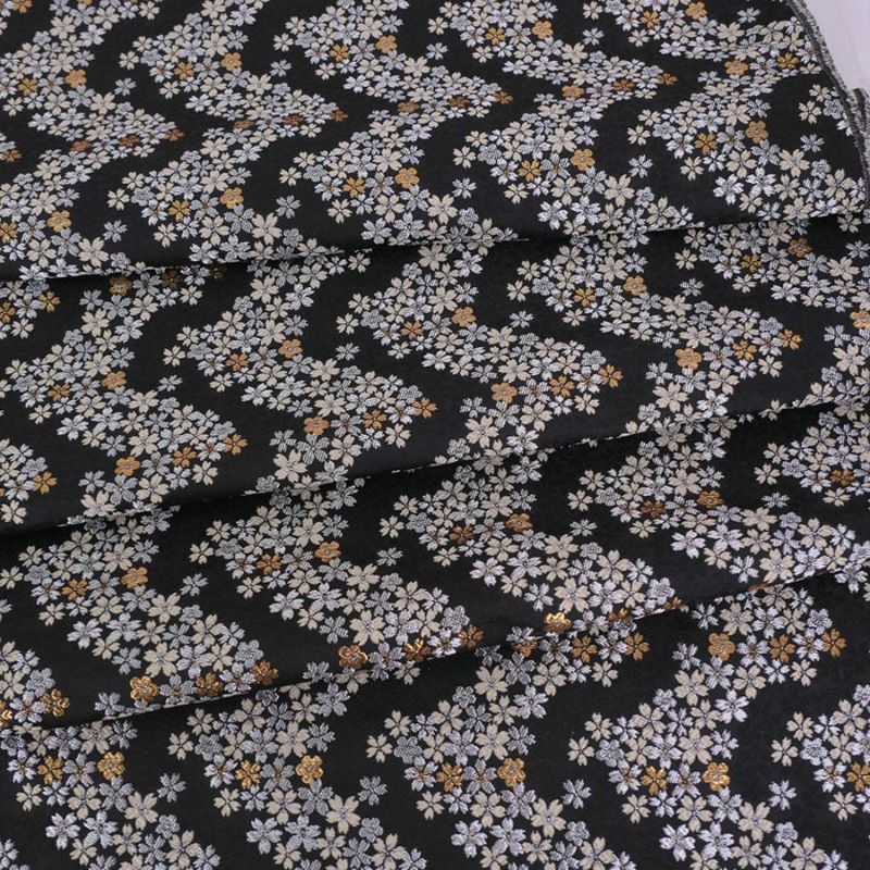 金襴生地(金らん) 桜波(黒/ベージュ) 10cm単位 切り売り