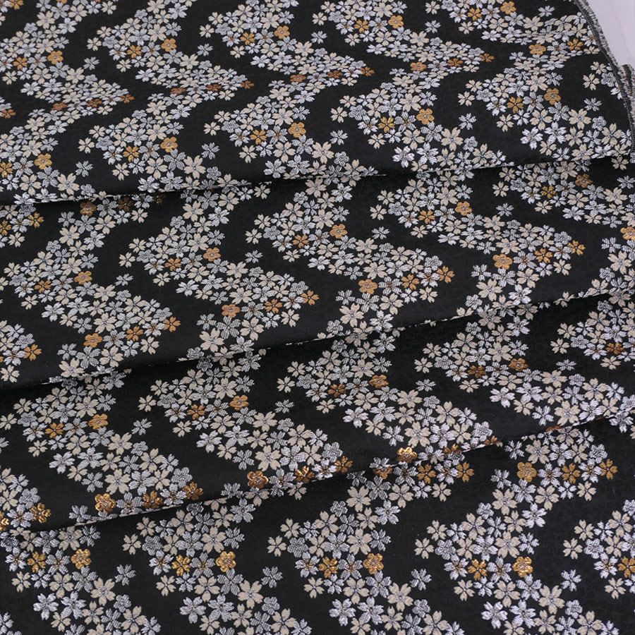 金襴生地(金らん) 桜波(黒/ベージュ) 10cm単位 切り売り