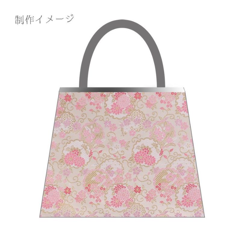 金襴生地(金らん) 重ね雪輪に唐草花尽くし(白/ピンク) 10cm単位 切り売り