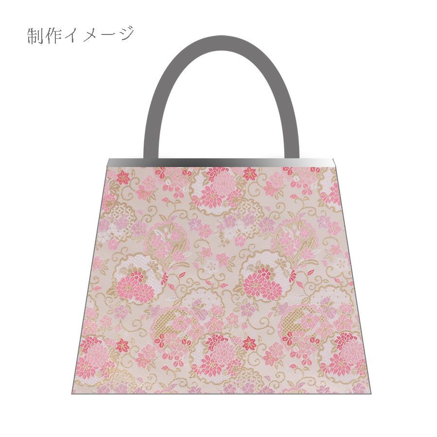 金襴生地(金らん) 重ね雪輪に唐草花尽くし(白/ピンク) 10cm単位 切り売り