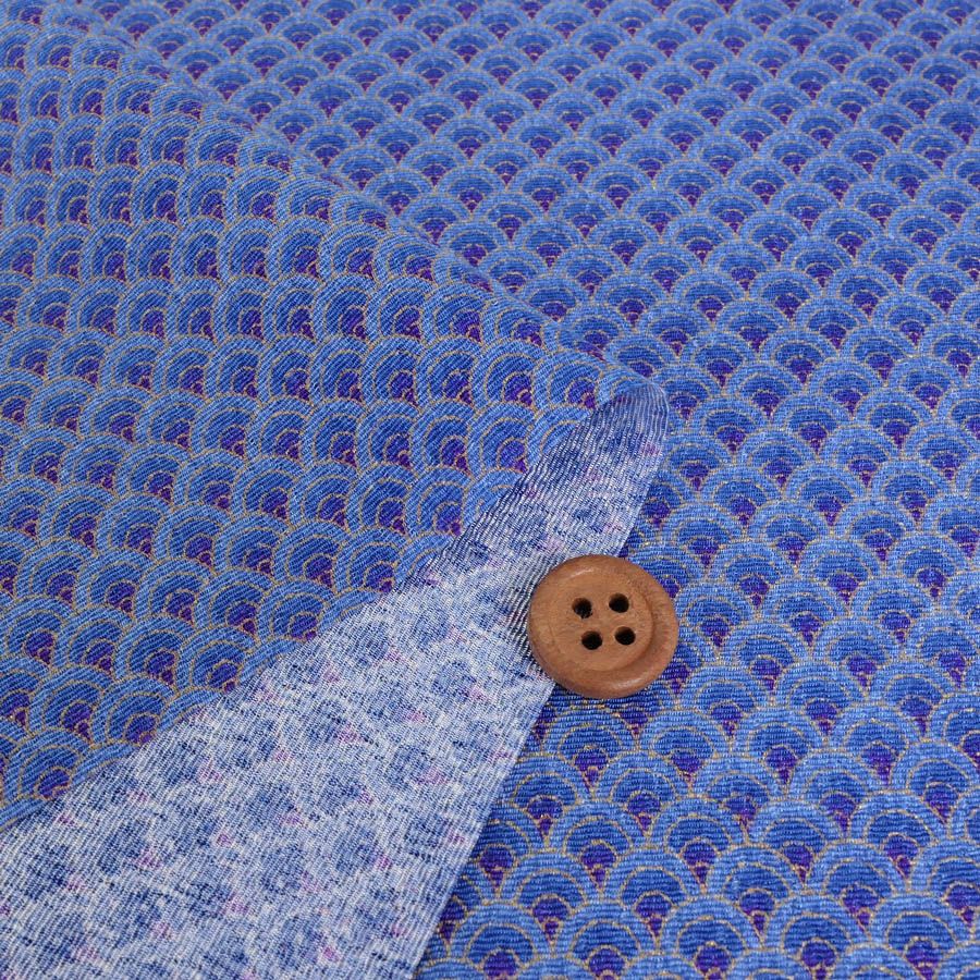 ちりめん生地 グラデーション青海波(青) 10cm単位 切り売り