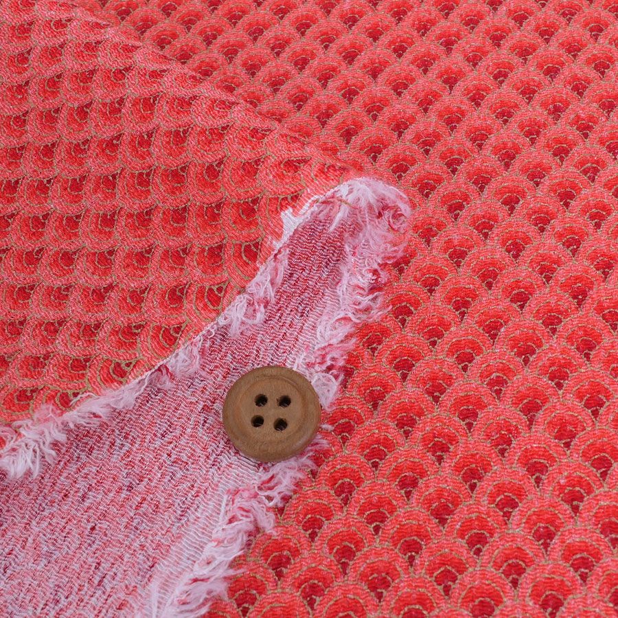 ちりめん生地 グラデーション青海波(朱赤) 10cm単位 切り売り