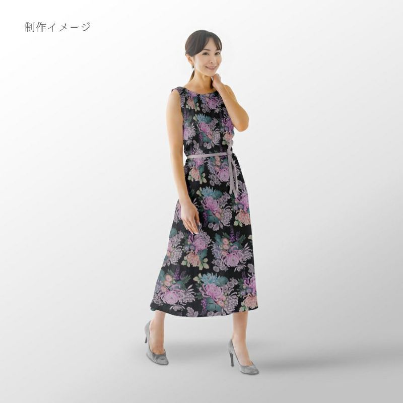 和柄コットン生地 大輪菊の花寄せ(黒) 10cm単位 切り売り