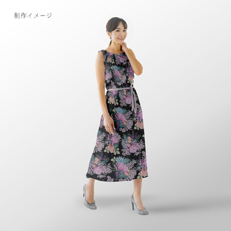 和柄コットン生地 大輪菊の花寄せ(黒) 10cm単位 切り売り