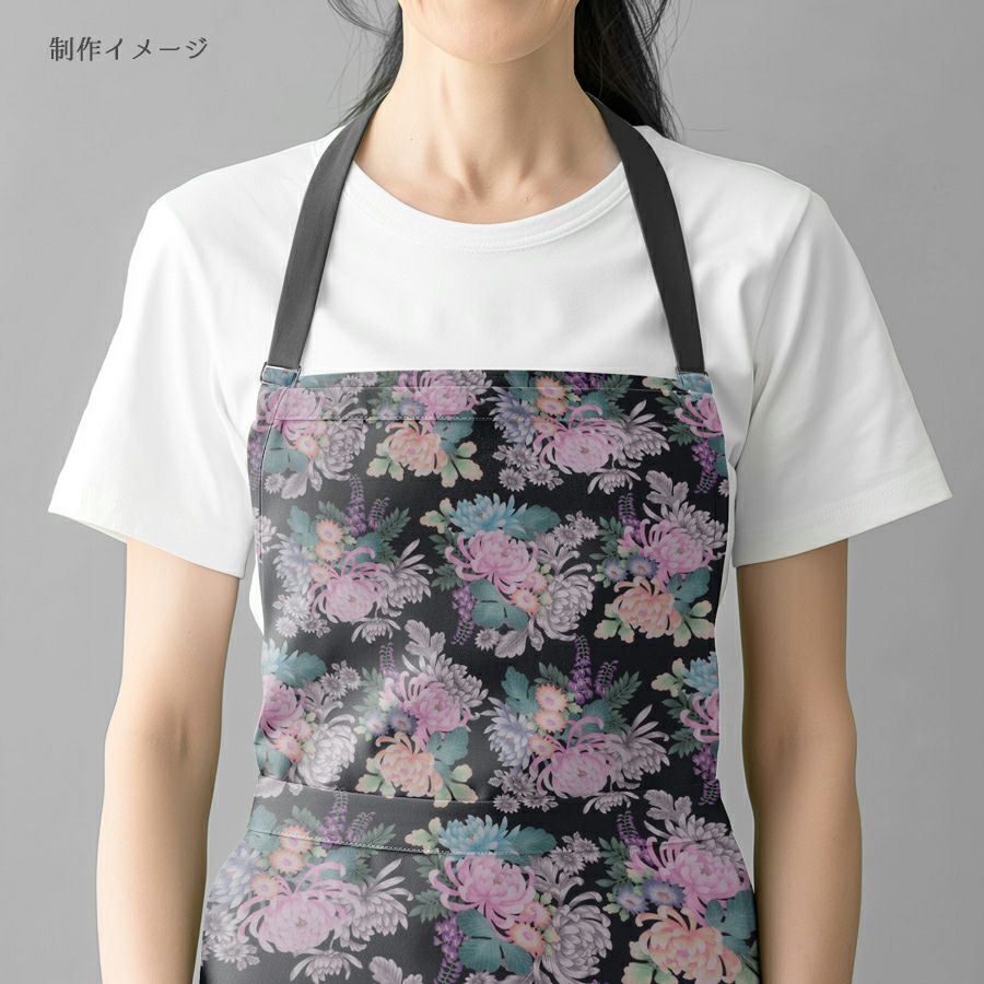 和柄コットン生地 大輪菊の花寄せ(黒) 10cm単位 切り売り