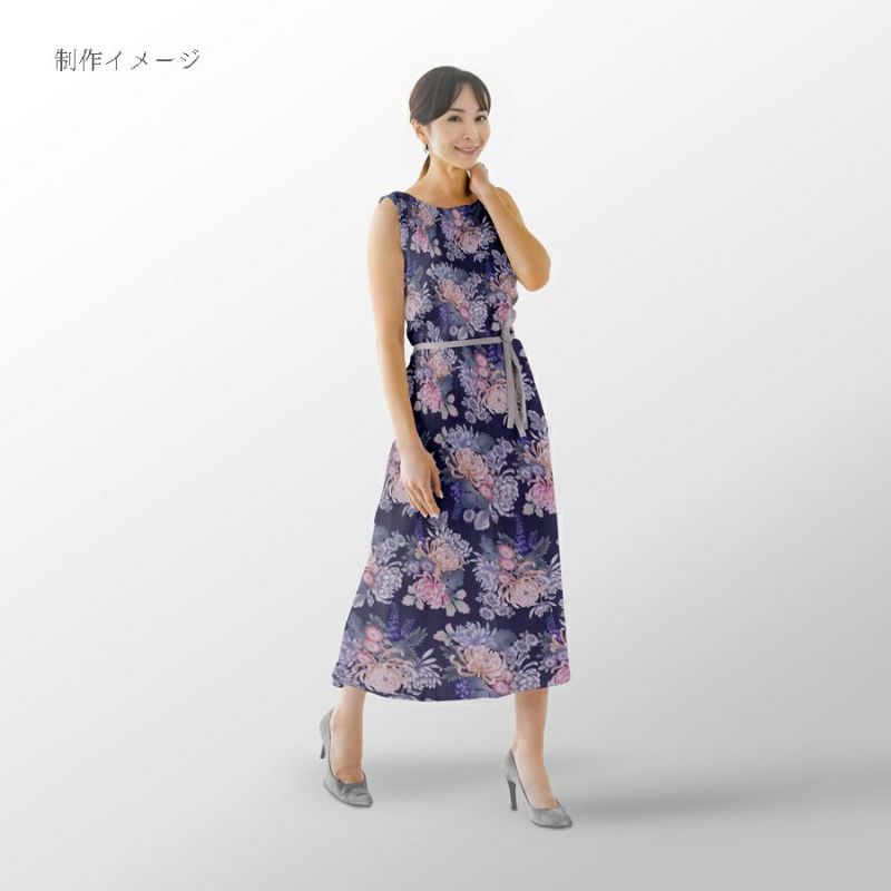和柄コットン生地 大輪菊の花寄せ(紺) 10cm単位 切り売り