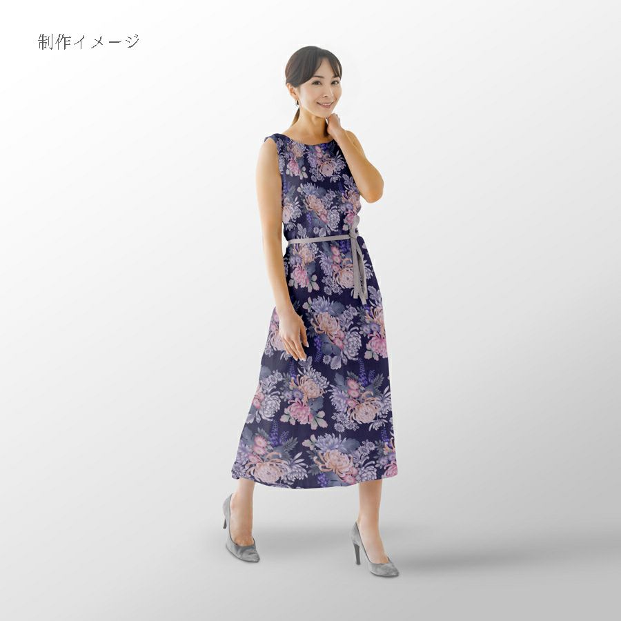 和柄コットン生地 大輪菊の花寄せ(紺) 10cm単位 切り売り
