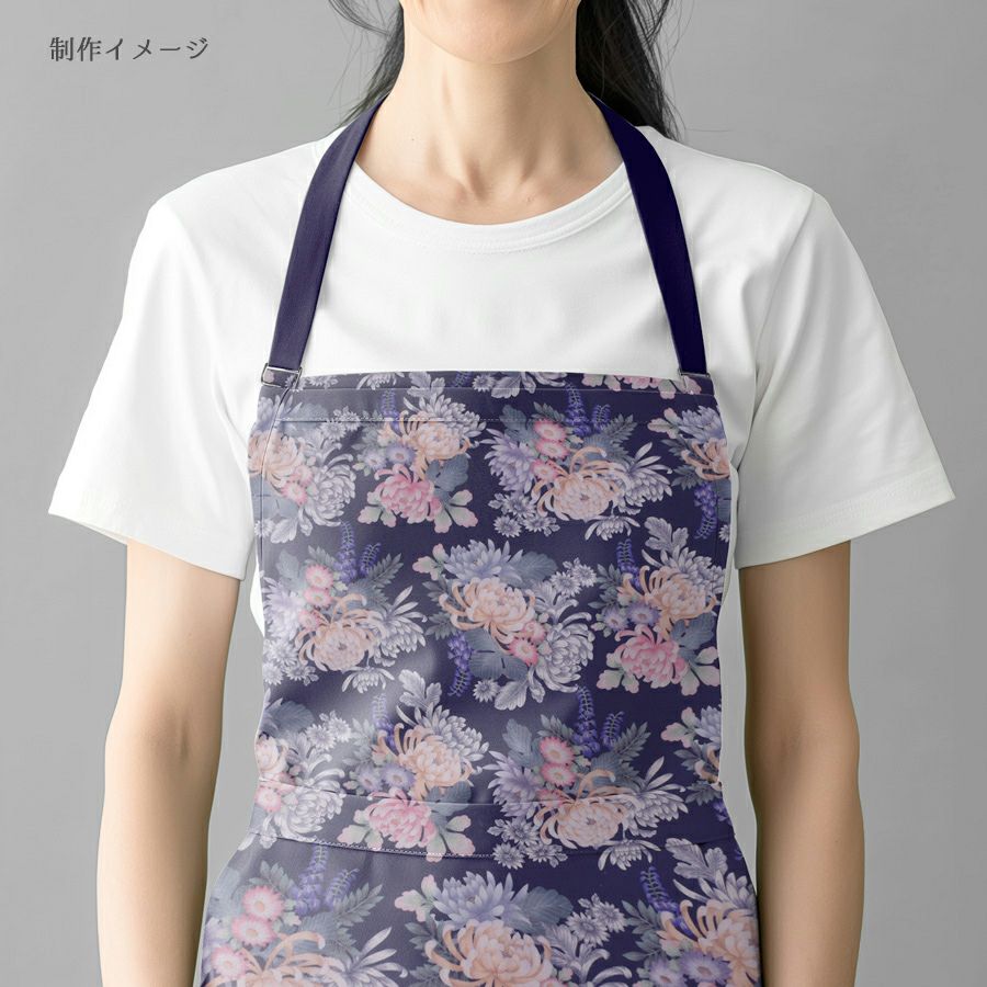 和柄コットン生地 大輪菊の花寄せ(紺) 10cm単位 切り売り