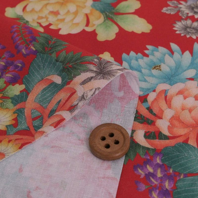 和柄コットン生地 大輪菊の花寄せ(赤) 10cm単位 切り売り