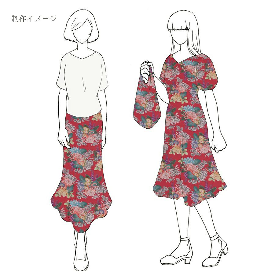 和柄コットン生地 大輪菊の花寄せ(赤) 10cm単位 切り売り