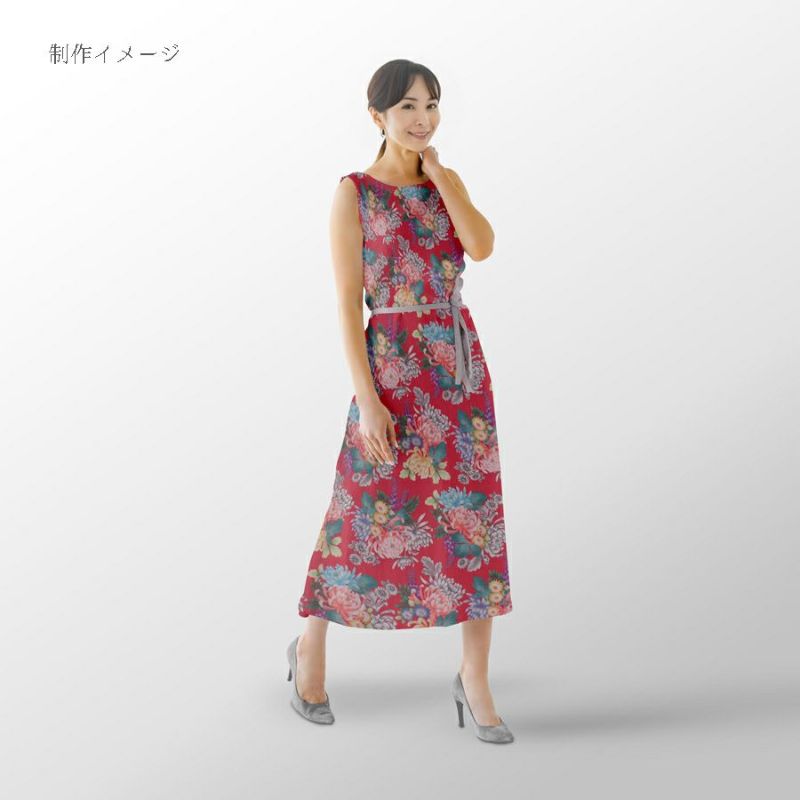 和柄コットン生地 大輪菊の花寄せ(赤) 10cm単位 切り売り