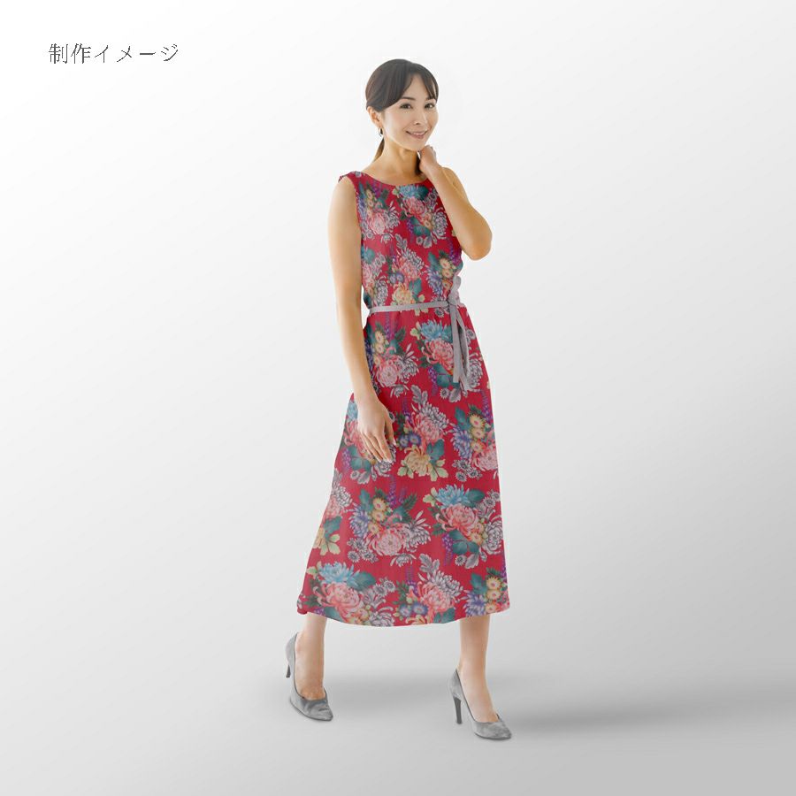 和柄コットン生地 大輪菊の花寄せ(赤) 10cm単位 切り売り