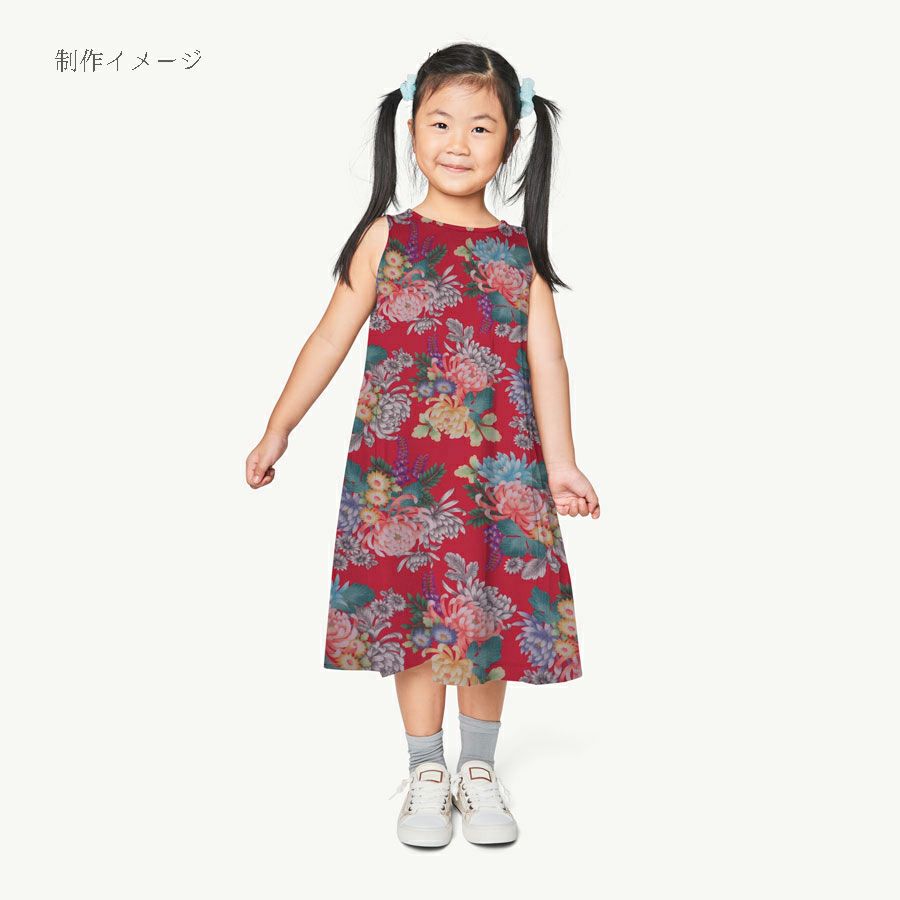 和柄コットン生地 大輪菊の花寄せ(赤) 10cm単位 切り売り